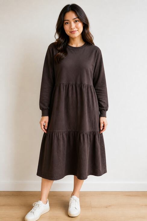 Zara Dresses & Skirts - Zara Brown Long Sleeve Sweatshirt Dress M